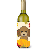 "Caroline's Treasures BB2062LITERK ""Chocolate Brown Poodle Thanksgiving"" Wine Bottle Hugger Koozie, 750ml, Multicolor"