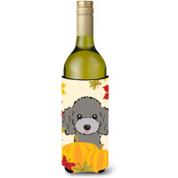 "Caroline's Treasures BB2065LITERK ""Silver Gray Poodle Thanksgiving"" Wine Bottle Hugger Koozie, 750ml, Multicolor"