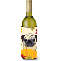 "Caroline's Treasures BB2068LITERK ""Fawn Pug Thanksgiving"" Wine Bottle Hugger Koozie, 750ml, Multicolor"
