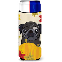 "Caroline's Treasures BB2069MUK ""Black Pug Thanksgiving Michelob Ultra Koozies for Slim Cans, Multicolor"