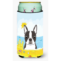 "Caroline's Treasures BB2071TBC ""Boston Terrier Summer Beach"" Tall Boy Hugger Koozie, Multicolor"