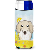 "Caroline's Treasures BB2080MUK ""Longhair Crme Dachshund Summer Beach Michelob Ultra Koozies for Slim Cans, Multicolor"