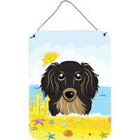 "Caroline's Treasures Longhair Black and Tan Dachshund Summer Beach Wall or Door Hanging Prints BB2081DS1216, 16HX12W, Multicolor"