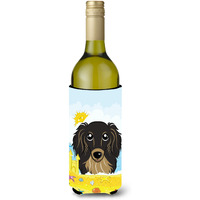 "Caroline's Treasures BB2081LITERK ""Longhair Black and Tan Dachshund Summer Beach"" Wine Bottle Hugger Koozie, 750ml, Multicolor"