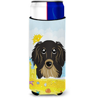 "Caroline's Treasures BB2081MUK ""Longhair Black and Tan Dachshund Summer Beach Michelob Ultra Koozies for Slim Cans, Multicolor"