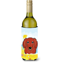 "Caroline's Treasures BB2082LITERK ""Longhair Red Dachshund Summer Beach"" Wine Bottle Hugger Koozie, 750ml, Multicolor"
