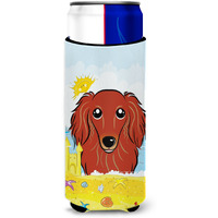 "Caroline's Treasures BB2082MUK ""Longhair Red Dachshund Summer Beach Michelob Ultra Koozies for Slim Cans, Multicolor"