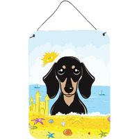 "Caroline's Treasures Smooth Black and Tan Dachshund Summer Beach Wall or Door Hanging Prints BB2083DS1216, 16HX12W, Multicolor"
