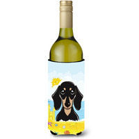 "Caroline's Treasures BB2083LITERK ""Smooth Black and Tan Dachshund Summer Beach"" Wine Bottle Hugger Koozie, 750ml, Multicolor"
