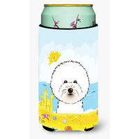 "Caroline's Treasures BB2085TBC ""Bichon Frise Summer Beach"" Tall Boy Hugger Koozie, Multicolor"