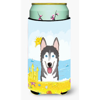 "Caroline's Treasures BB2086TBC ""Alaskan Malamute Summer Beach"" Tall Boy Hugger Koozie, Multicolor"