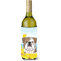 "Caroline's Treasures BB2087LITERK ""English Bulldog Summer Beach"" Wine Bottle Hugger Koozie, 750ml, Multicolor"
