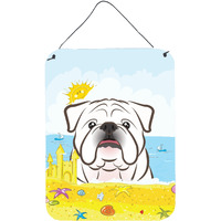 "Caroline's Treasures White English Bulldog Summer Beach Wall or Door Hanging Prints BB2088DS1216, 16""H x 12""W, Multicolor"