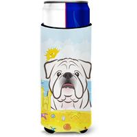 "Caroline's Treasures BB2088MUK ""White English Bulldog Summer Beach Michelob Ultra Koozies for Slim Cans, Multicolor"