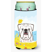 "Caroline's Treasures BB2088TBC ""White English Bulldog Summer Beach"" Tall Boy Hugger Koozie, Multicolor"