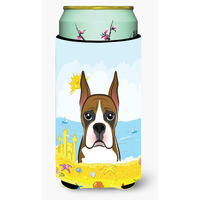 "Caroline's Treasures BB2091TBC ""Boxer Summer Beach"" Tall Boy Hugger Koozie, Multicolor"