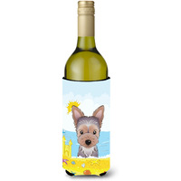 "Caroline's Treasures BB2100LITERK ""Yorkie Puppy Summer Beach"" Wine Bottle Hugger Koozie, 750ml, Multicolor"