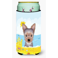 "Caroline's Treasures BB2100TBC ""Yorkie Puppy Summer Beach"" Tall Boy Hugger Koozie, Multicolor"