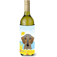"Caroline's Treasures BB2101LITERK ""Wirehaired Dachshund Summer Beach"" Wine Bottle Hugger Koozie, 750ml, Multicolor"