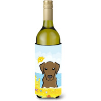 "Caroline's Treasures BB2102LITERK ""Chocolate Labrador Summer Beach"" Wine Bottle Hugger Koozie, 750ml, Multicolor"