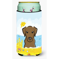 "Caroline's Treasures BB2102TBC ""Chocolate Labrador Summer Beach"" Tall Boy Hugger Koozie, Multicolor"
