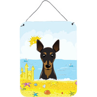 "Caroline's Treasures Min Pin Summer Beach Wall or Door Hanging Prints BB2108DS1216, 16HX12W, Multicolor"