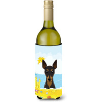 "Caroline's Treasures BB2108LITERK ""Min Pin Summer Beach"" Wine Bottle Hugger Koozie, 750ml, Multicolor"