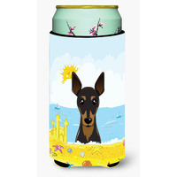 "Caroline's Treasures BB2108TBC ""Min Pin Summer Beach"" Tall Boy Hugger Koozie, Multicolor"