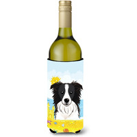 "Caroline's Treasures BB2109LITERK ""Border Collie Summer Beach"" Wine Bottle Hugger Koozie, 750ml, Multicolor"