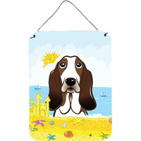"Caroline's Treasures Basset Hound Summer Beach Wall or Door Hanging Prints BB2111DS1216, 16HX12W, Multicolor"