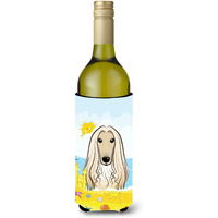 "Caroline's Treasures BB2112LITERK ""Afghan Hound Summer Beach"" Wine Bottle Hugger Koozie, 750ml, Multicolor"