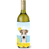 "Caroline's Treasures BB2115LITERK ""Wire Haired Fox Terrier Summer Beach"" Wine Bottle Hugger Koozie, 750ml, Multicolor"