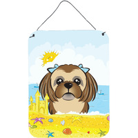 "Caroline's Treasures Chocolate Brown Shih Tzu Summer Beach Wall or Door Hanging Prints BB2117DS1216, 16HX12W, Multicolor"