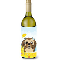 "Caroline's Treasures BB2117LITERK ""Chocolate Brown Shih Tzu Summer Beach"" Wine Bottle Hugger Koozie, 750ml, Multicolor"