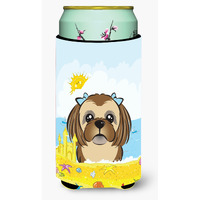"Caroline's Treasures BB2117TBC ""Chocolate Brown Shih Tzu Summer Beach"" Tall Boy Hugger Koozie, Multicolor"