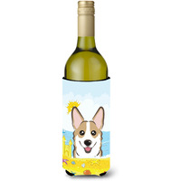 "Caroline's Treasures BB2121LITERK ""Sable Corgi Summer Beach"" Wine Bottle Hugger Koozie, 750ml, Multicolor"