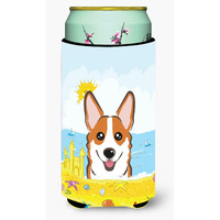 "Caroline's Treasures BB2122TBC ""Red Corgi Summer Beach"" Tall Boy Hugger Koozie, Multicolor"