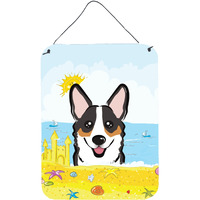"Caroline's Treasures Tricolor Corgi Summer Beach Wall or Door Hanging Prints BB2123DS1216, 16HX12W, Multicolor"