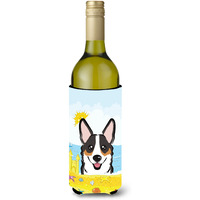 "Caroline's Treasures BB2123LITERK ""Tricolor Corgi Summer Beach"" Wine Bottle Hugger Koozie, 750ml, Multicolor"