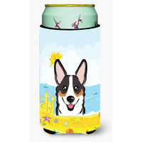 "Caroline's Treasures BB2123TBC ""Tricolor Corgi Summer Beach"" Tall Boy Hugger Koozie, Multicolor"