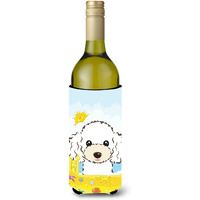 "Caroline's Treasures BB2125LITERK ""White Poodle Summer Beach"" Wine Bottle Hugger Koozie, 750ml, Multicolor"