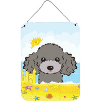 "Caroline's Treasures Silver Gray Poodle Summer Beach Wall or Door Hanging Prints BB2127DS1216, 16HX12W, Multicolor"