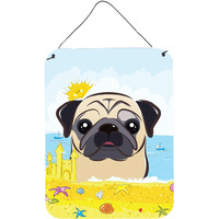 "Caroline's Treasures Fawn Pug Summer Beach Wall or Door Hanging Prints BB2130DS1216, 16HX12W, Multicolor"