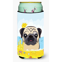 "Caroline's Treasures BB2130TBC ""Fawn Pug Summer Beach"" Tall Boy Hugger Koozie, Multicolor"