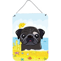 "Caroline's Treasures Black Pug Summer Beach Wall or Door Hanging Prints BB2131DS1216, 16HX12W, Multicolor"