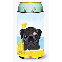 "Caroline's Treasures BB2131TBC ""Black Pug Summer Beach"" Tall Boy Hugger Koozie, Multicolor"