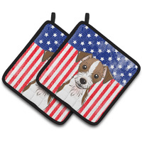 "Caroline's Treasures American Flag & Jack Russell Terrier Pair of Pot Holders BB2132PTHD, 7.5HX7.5W, Multicolor"