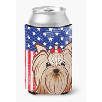 "Caroline's Treasures BB2134CC American Flag And Yorkie Yorkshire Terrier Can Or Bottle Hugger, Multicolor"
