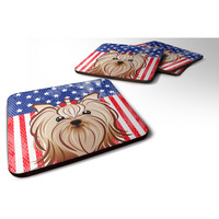 "Caroline's Treasures BB2134FC American Flag And Yorkie Yorkshire Terrier Foam Coaster (Set of 4), 3.5"", Multicolor"