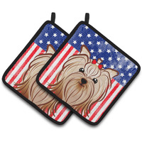 "Caroline's Treasures American Flag & Yorkie Yorkishire Terrier Pair of Pot Holders BB2134PTHD, 7.5HX7.5W, Multicolor"